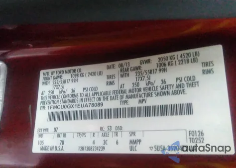 2014 Ford Escape Se из США, поврежденный, VIN 1FMCU0GX1EUA78089